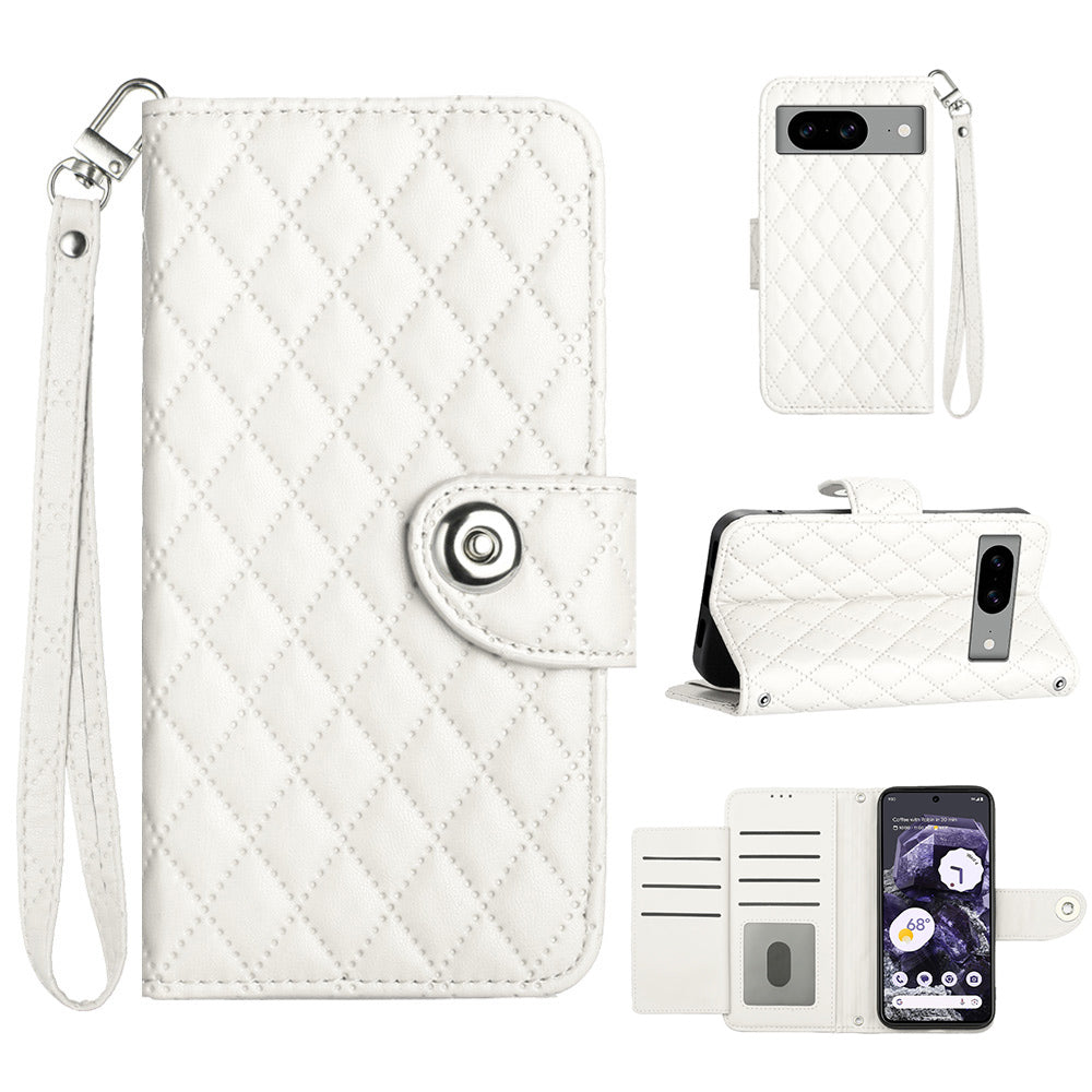 YB Imprinting Series-8 for Google Pixel 8a Cell Phone Case Rhombus Stand Cover with Card Slots