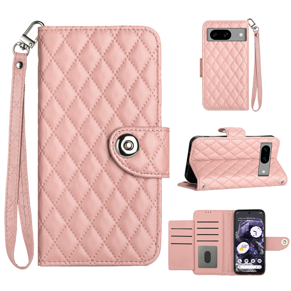 YB Imprinting Series-8 for Google Pixel 8a Cell Phone Case Rhombus Stand Cover with Card Slots