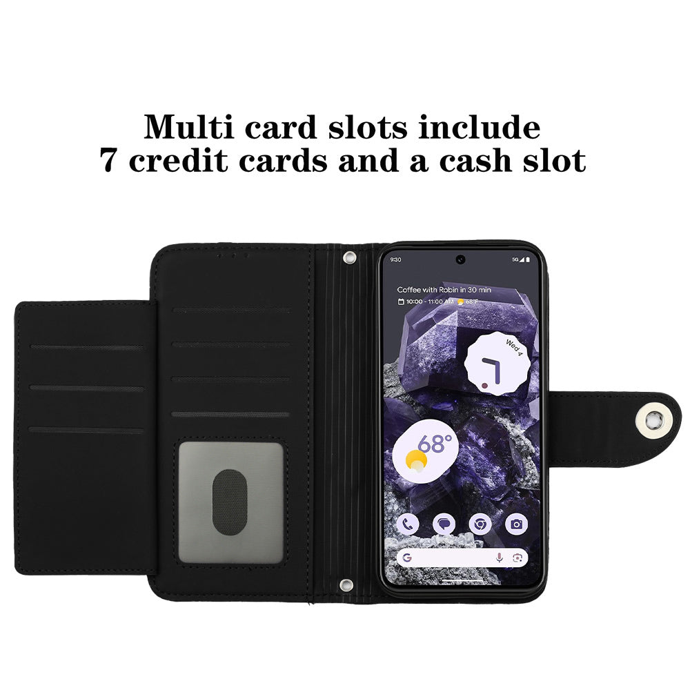 YB Imprinting Series-8 for Google Pixel 8 Magnetic Phone Case Rhombus Imprinted Leather Cover