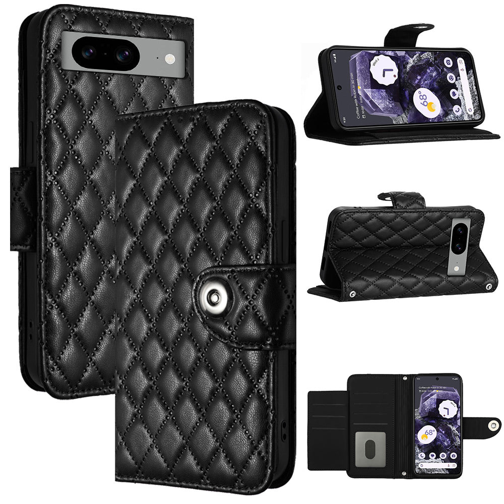 YB Imprinting Series-8 for Google Pixel 8 Magnetic Phone Case Rhombus Imprinted Leather Cover