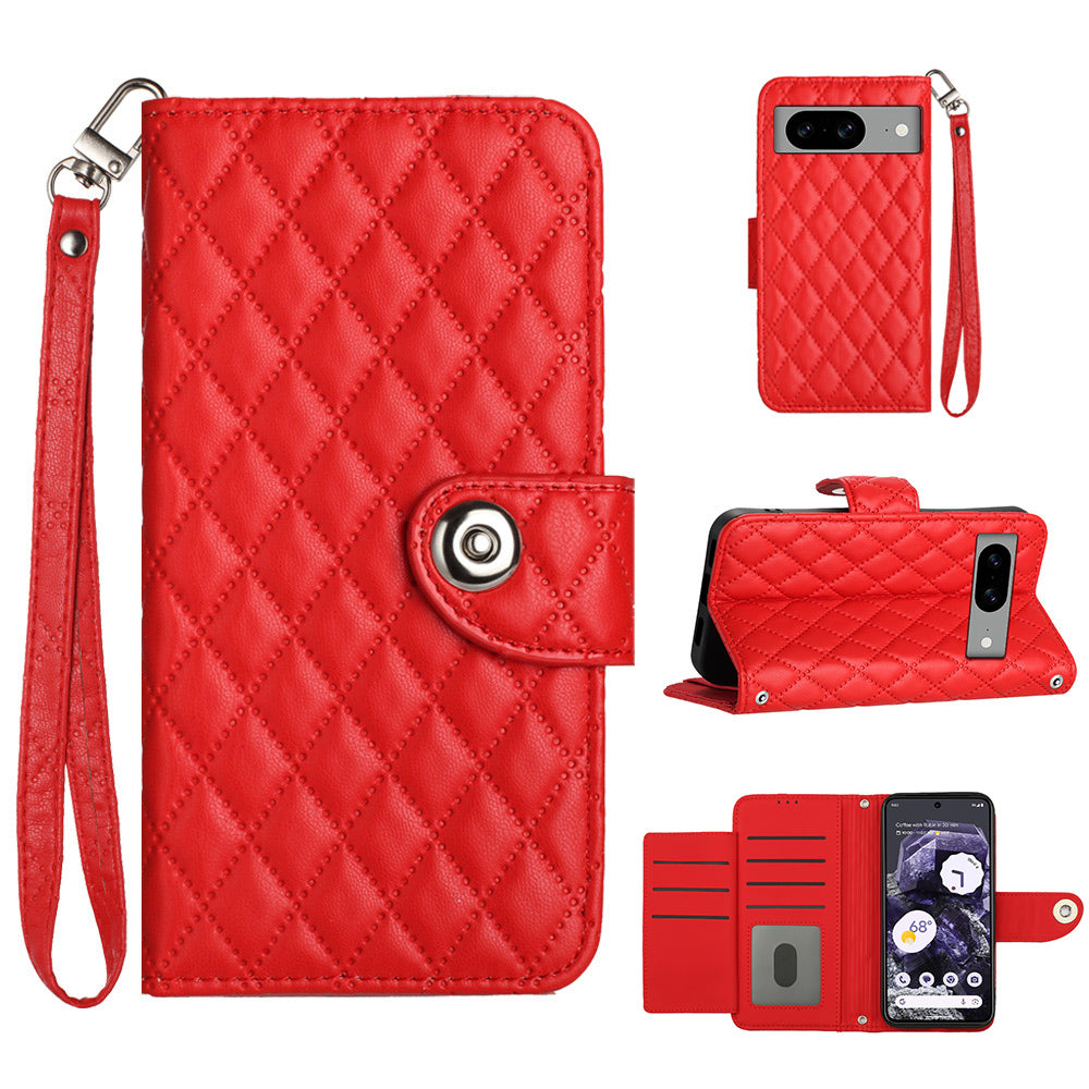 YB Imprinting Series-8 for Google Pixel 8 Magnetic Phone Case Rhombus Imprinted Leather Cover