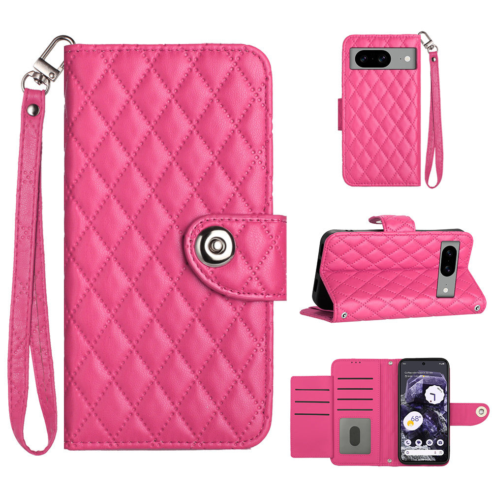 YB Imprinting Series-8 for Google Pixel 8 Magnetic Phone Case Rhombus Imprinted Leather Cover
