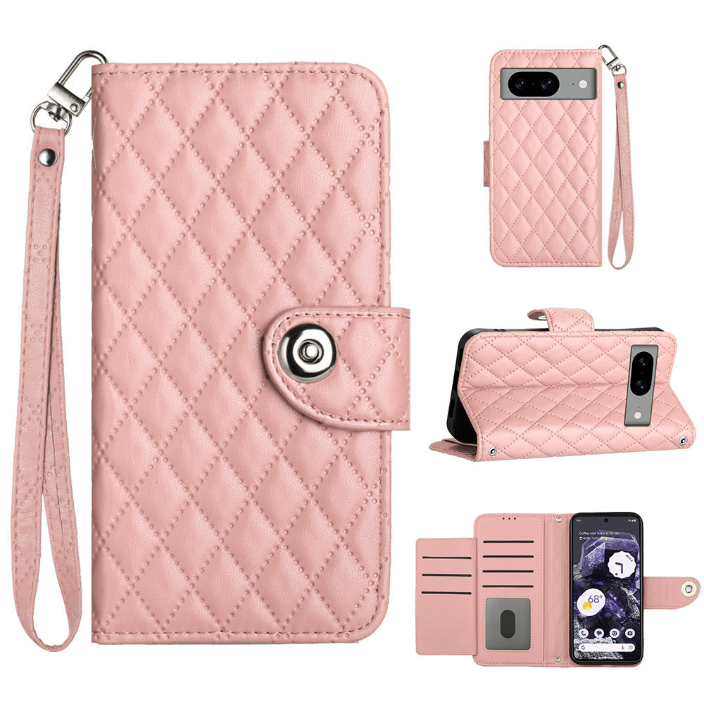 YB Imprinting Series-8 for Google Pixel 8 Magnetic Phone Case Rhombus Imprinted Leather Cover