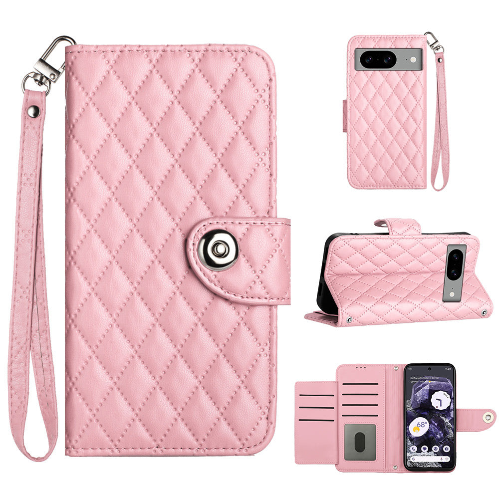 YB Imprinting Series-8 for Google Pixel 8 Magnetic Phone Case Rhombus Imprinted Leather Cover