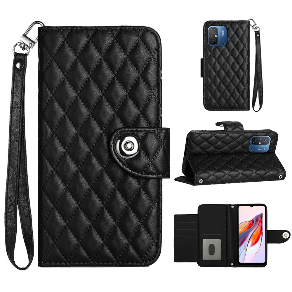 YB Imprinting Series-8 for Xiaomi Redmi 12C 4G / Poco C55 4G Cell Phone Cases Rhombus Imprinted Cover with Wrist Strap