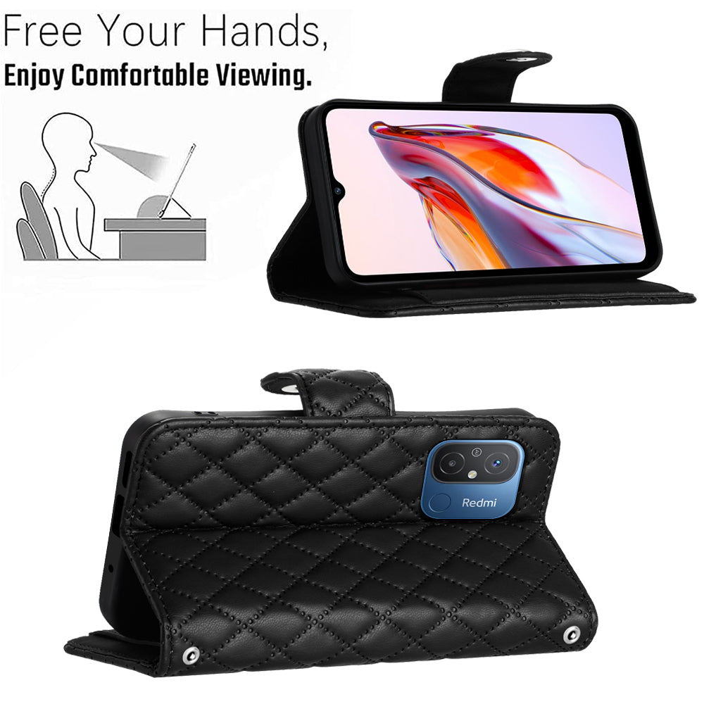 YB Imprinting Series-8 for Xiaomi Redmi 12C 4G / Poco C55 4G Cell Phone Cases Rhombus Imprinted Cover with Wrist Strap