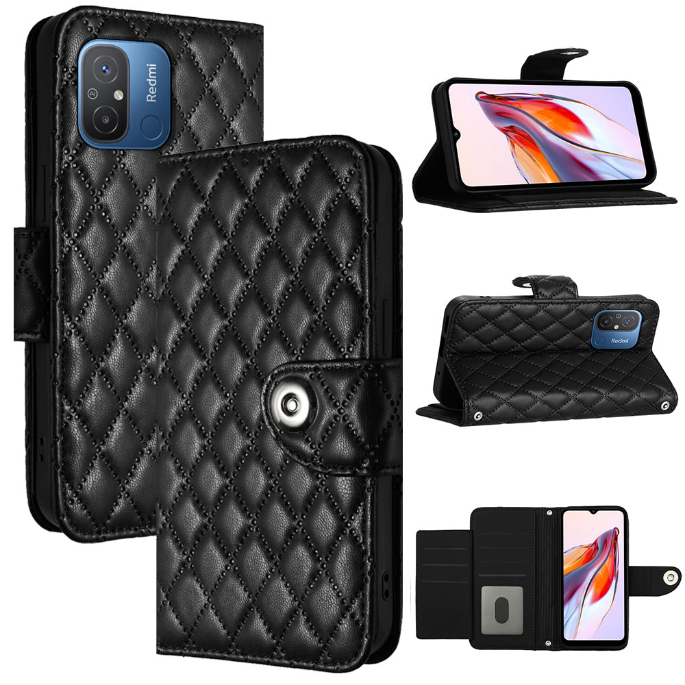 YB Imprinting Series-8 for Xiaomi Redmi 12C 4G / Poco C55 4G Cell Phone Cases Rhombus Imprinted Cover with Wrist Strap
