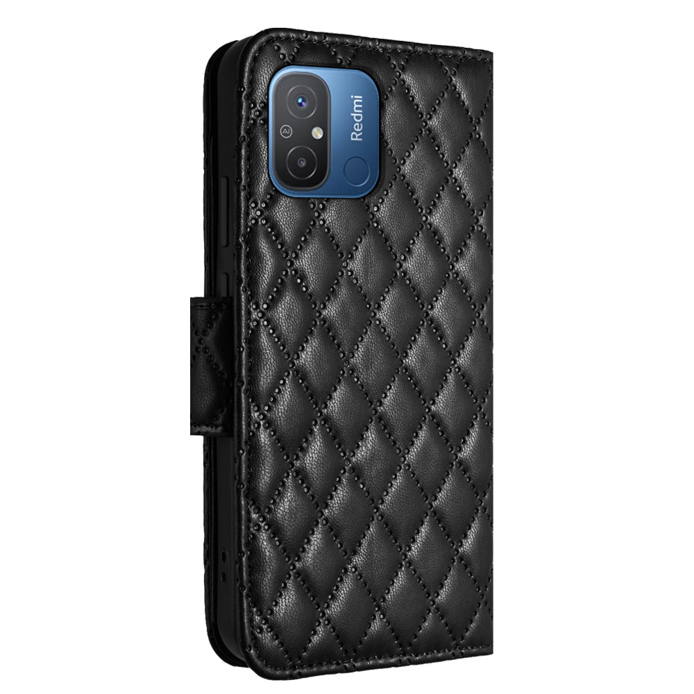 YB Imprinting Series-8 for Xiaomi Redmi 12C 4G / Poco C55 4G Cell Phone Cases Rhombus Imprinted Cover with Wrist Strap