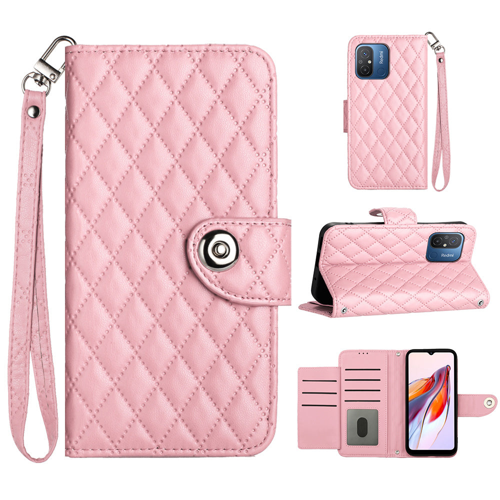 YB Imprinting Series-8 for Xiaomi Redmi 12C 4G / Poco C55 4G Cell Phone Cases Rhombus Imprinted Cover with Wrist Strap