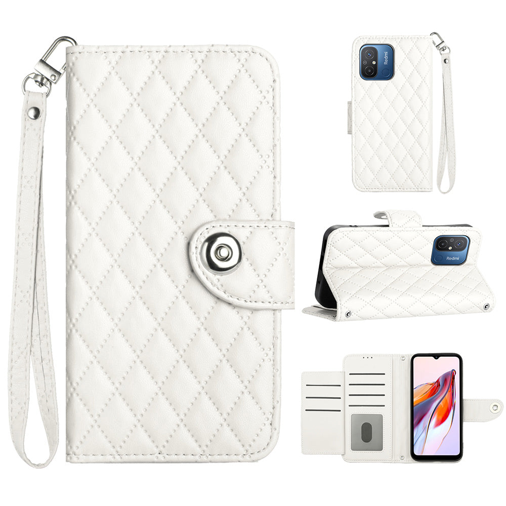 YB Imprinting Series-8 for Xiaomi Redmi 12C 4G / Poco C55 4G Cell Phone Cases Rhombus Imprinted Cover with Wrist Strap