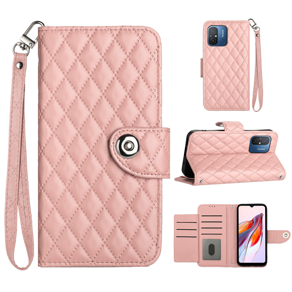 YB Imprinting Series-8 for Xiaomi Redmi 12C 4G / Poco C55 4G Cell Phone Cases Rhombus Imprinted Cover with Wrist Strap