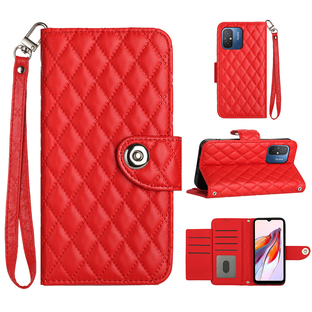 YB Imprinting Series-8 for Xiaomi Redmi 12C 4G / Poco C55 4G Cell Phone Cases Rhombus Imprinted Cover with Wrist Strap