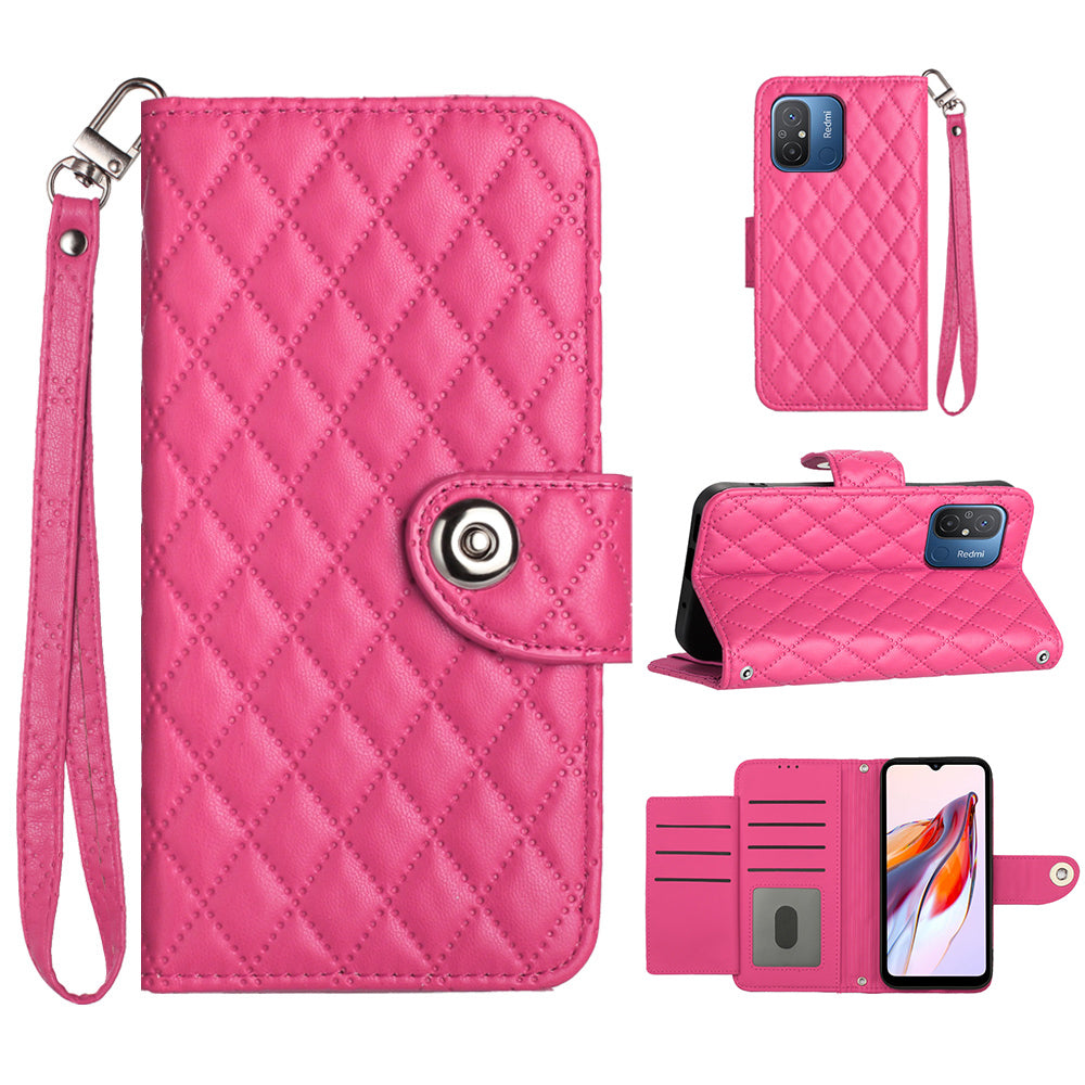 YB Imprinting Series-8 for Xiaomi Redmi 12C 4G / Poco C55 4G Cell Phone Cases Rhombus Imprinted Cover with Wrist Strap