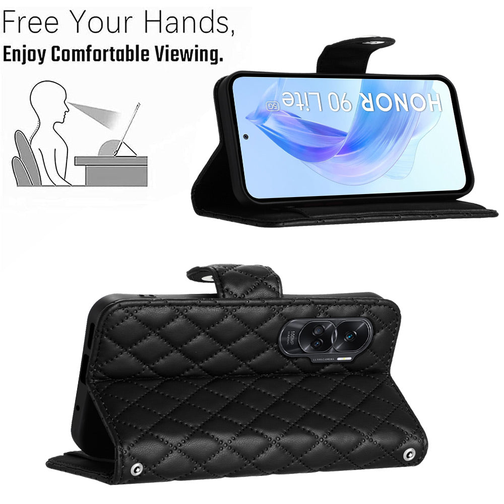 YB Imprinting Series-8 for Honor 90 Lite 5G / X50i 5G Case Wallet Anti-drop Phone Cover with Rhombus Pattern