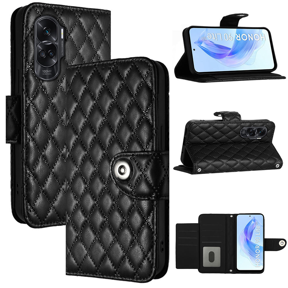 YB Imprinting Series-8 for Honor 90 Lite 5G / X50i 5G Case Wallet Anti-drop Phone Cover with Rhombus Pattern