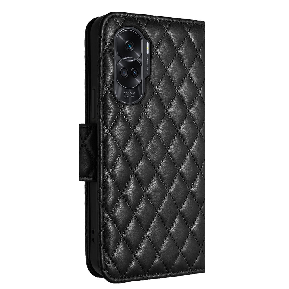 YB Imprinting Series-8 for Honor 90 Lite 5G / X50i 5G Case Wallet Anti-drop Phone Cover with Rhombus Pattern