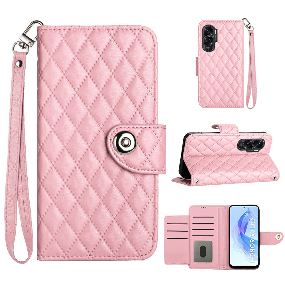 YB Imprinting Series-8 for Honor 90 Lite 5G / X50i 5G Case Wallet Anti-drop Phone Cover with Rhombus Pattern