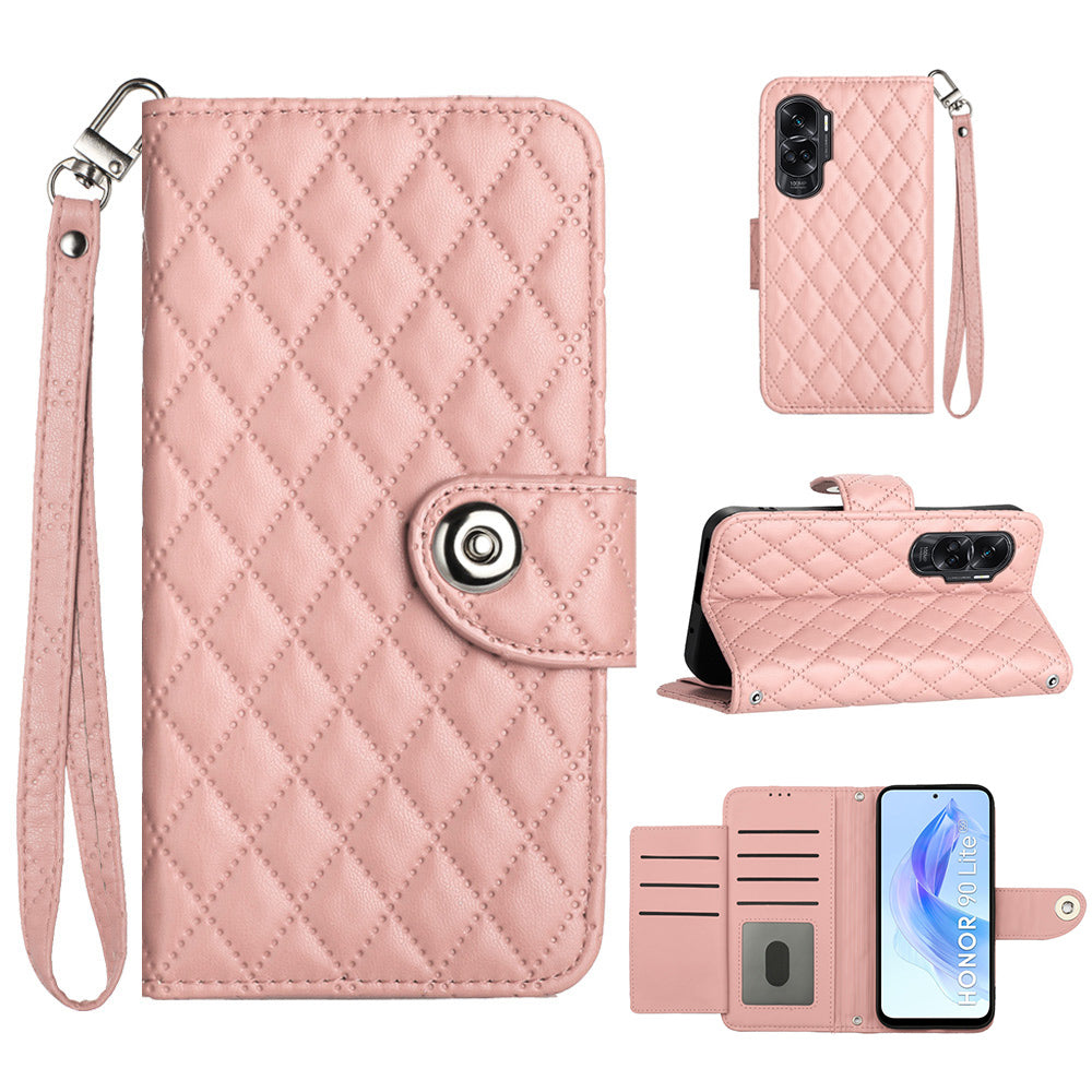 YB Imprinting Series-8 for Honor 90 Lite 5G / X50i 5G Case Wallet Anti-drop Phone Cover with Rhombus Pattern