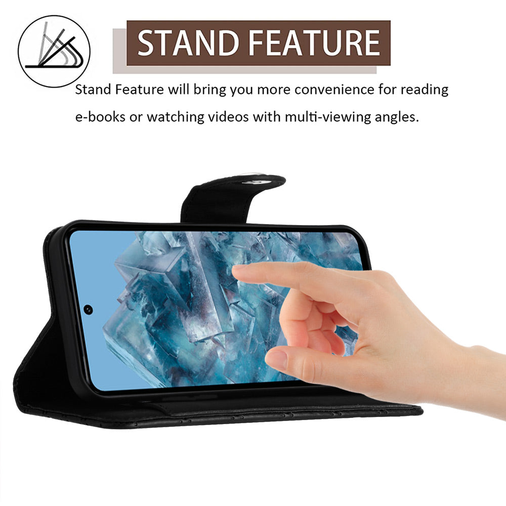 YB Imprinting Series-8 for Google Pixel 8 Pro Case Wallet Rhombus Pattern Phone Cover with Handy Strap