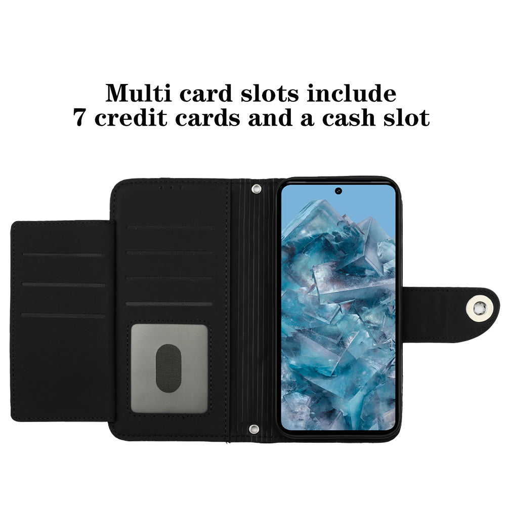 YB Imprinting Series-8 for Google Pixel 8 Pro Case Wallet Rhombus Pattern Phone Cover with Handy Strap