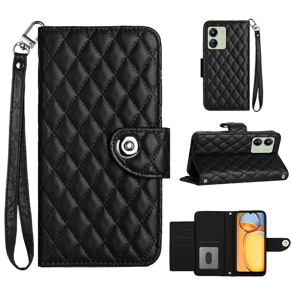 YB Imprinting Series-8 for Xiaomi Redmi 13C 4G / Poco C65 4G Case Rhombus Wallet Smart Phone Protector