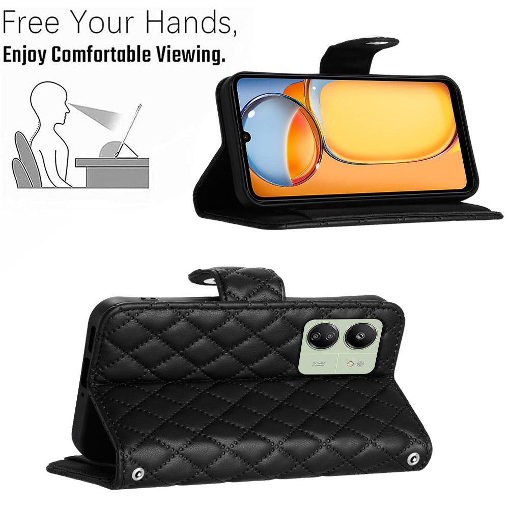 YB Imprinting Series-8 for Xiaomi Redmi 13C 4G / Poco C65 4G Case Rhombus Wallet Smart Phone Protector