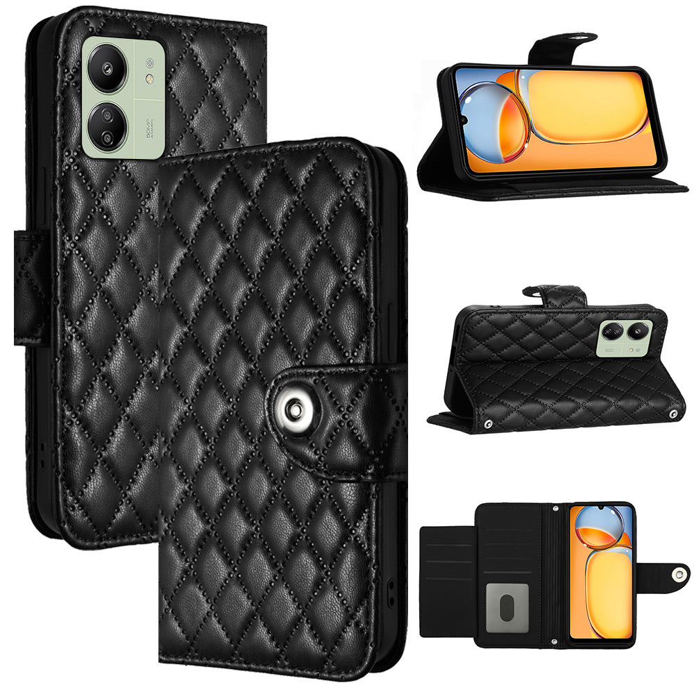 YB Imprinting Series-8 for Xiaomi Redmi 13C 4G / Poco C65 4G Case Rhombus Wallet Smart Phone Protector