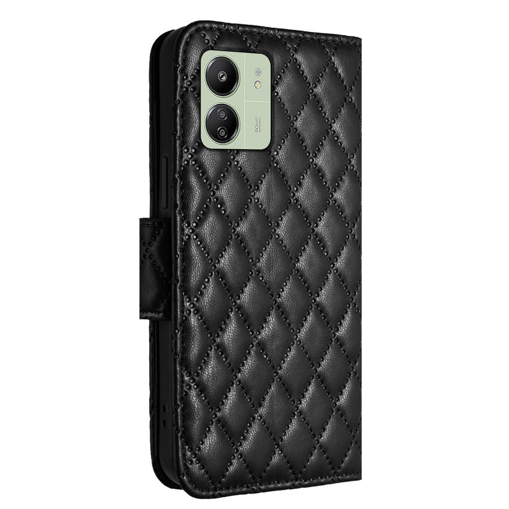 YB Imprinting Series-8 for Xiaomi Redmi 13C 4G / Poco C65 4G Case Rhombus Wallet Smart Phone Protector