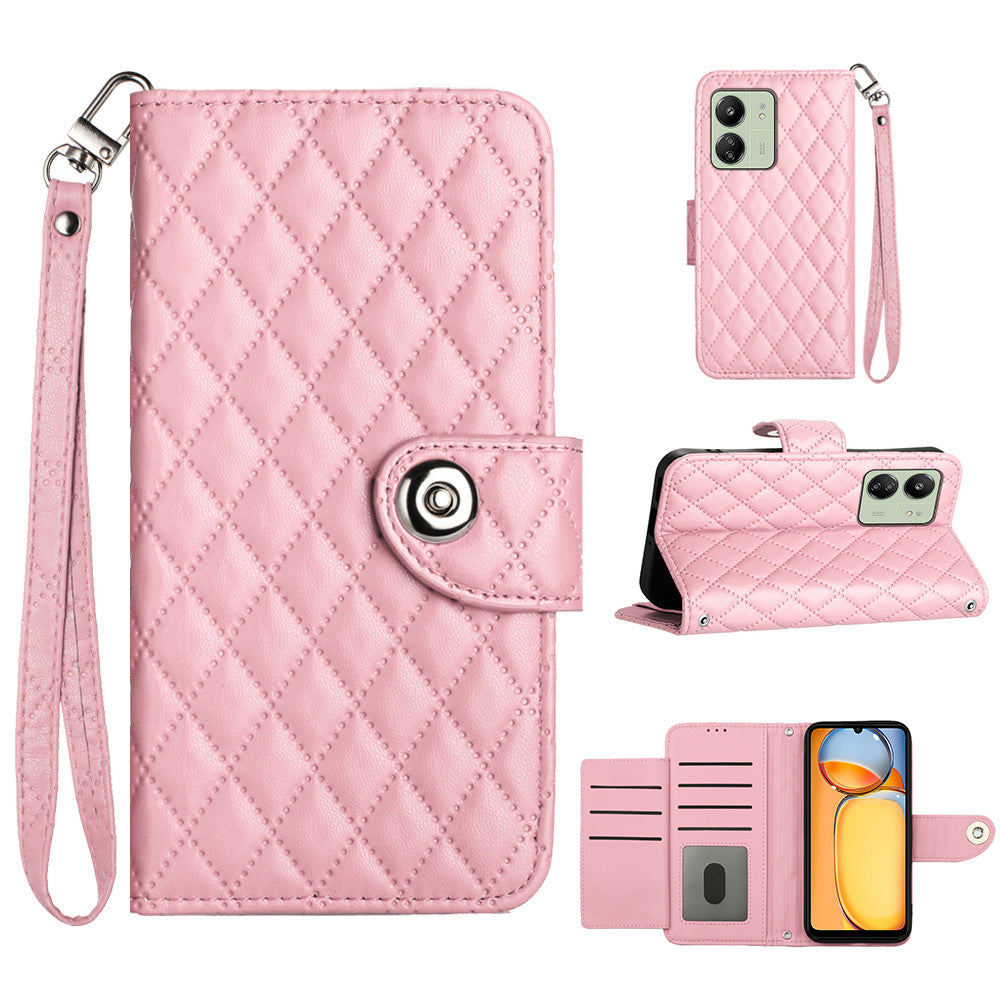 YB Imprinting Series-8 for Xiaomi Redmi 13C 4G / Poco C65 4G Case Rhombus Wallet Smart Phone Protector