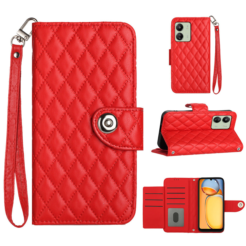 YB Imprinting Series-8 for Xiaomi Redmi 13C 4G / Poco C65 4G Case Rhombus Wallet Smart Phone Protector
