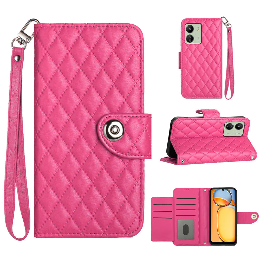 YB Imprinting Series-8 for Xiaomi Redmi 13C 4G / Poco C65 4G Case Rhombus Wallet Smart Phone Protector