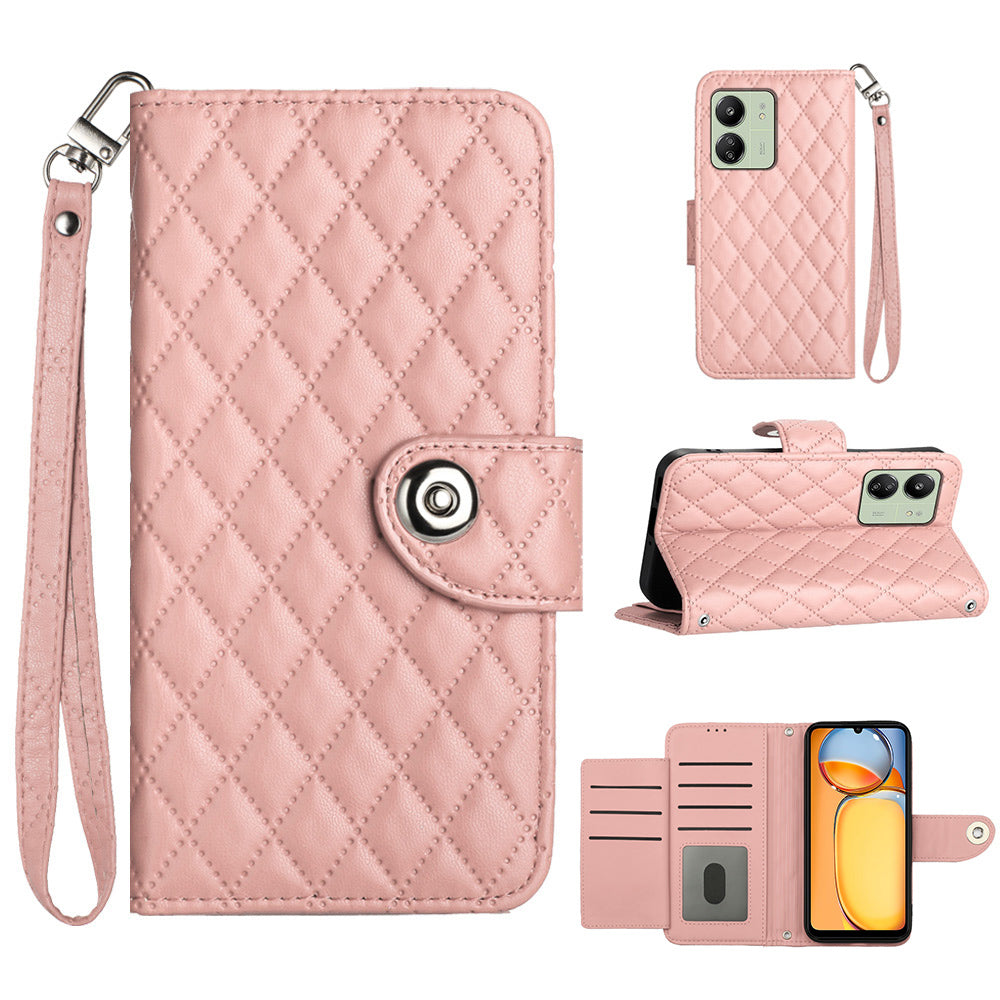 YB Imprinting Series-8 for Xiaomi Redmi 13C 4G / Poco C65 4G Case Rhombus Wallet Smart Phone Protector