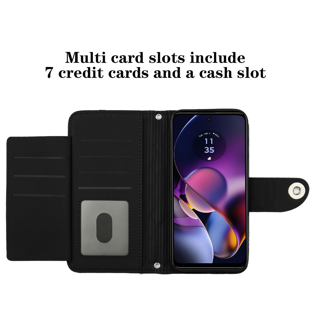 YB Imprinting Series-8 for Motorola Moto G54 5G Case PU Leather Wallet Stand Cover with 7 Card Slots