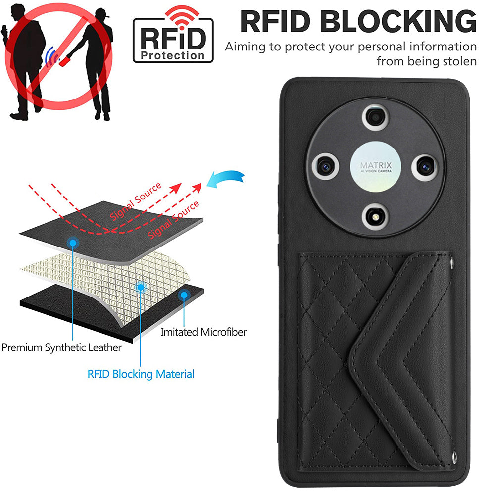 YB Leather Coating Series-8 For Honor X9b 5G / Magic6 Lite 5G Kickstand Case RFID Blocking Card Slots Phone Cover