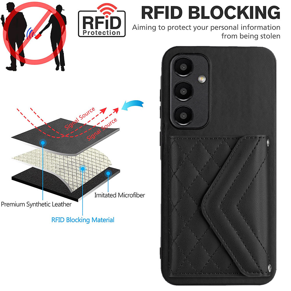 YB Leather Coating Series-8 For Samsung Galaxy A35 5G Card Slots Case RFID Blocking Kickstand Phone Cover