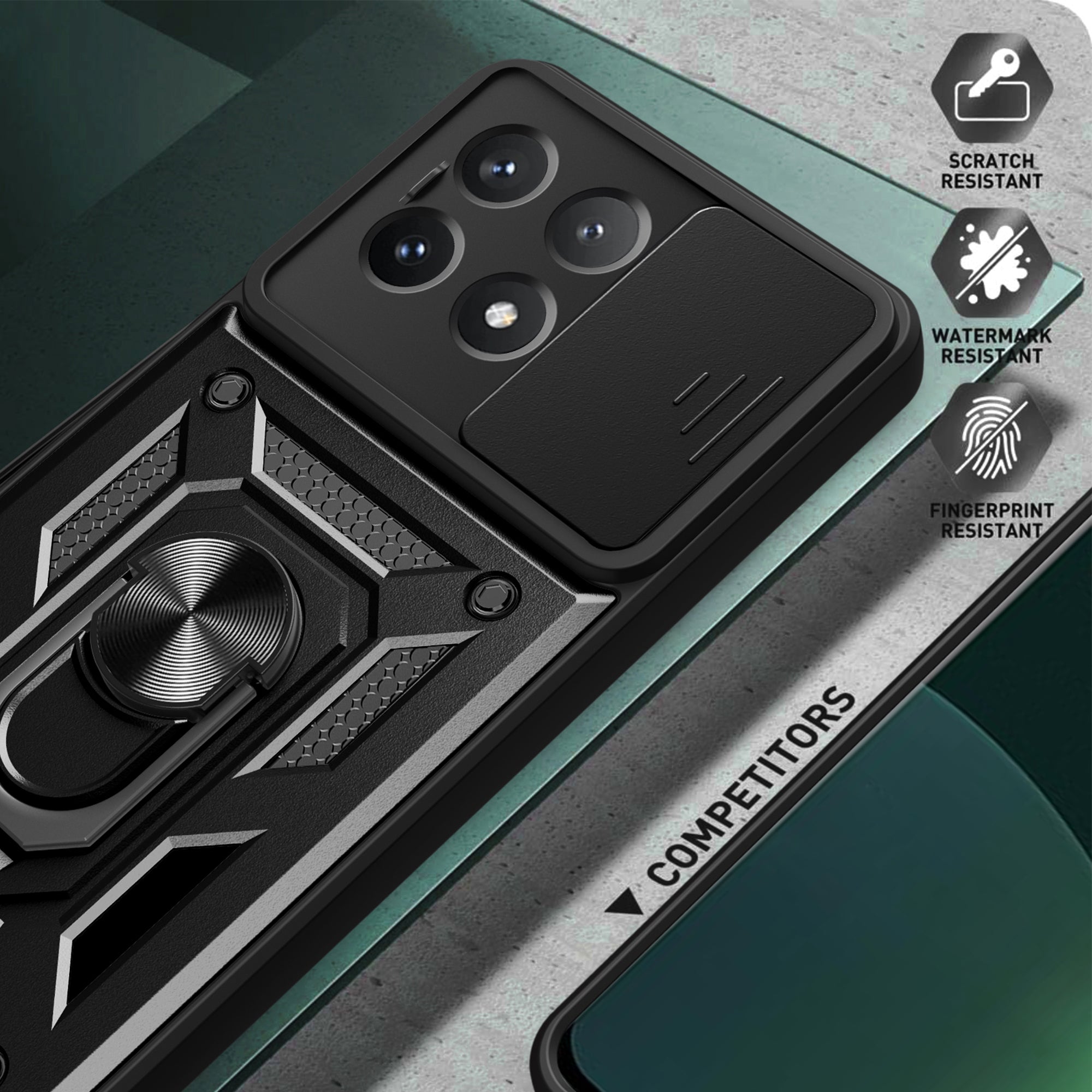 For Xiaomi Poco X6 Pro 5G / Redmi K70E 5G Case PC+TPU Anti-drop Phone Cover with Slide Lens Window