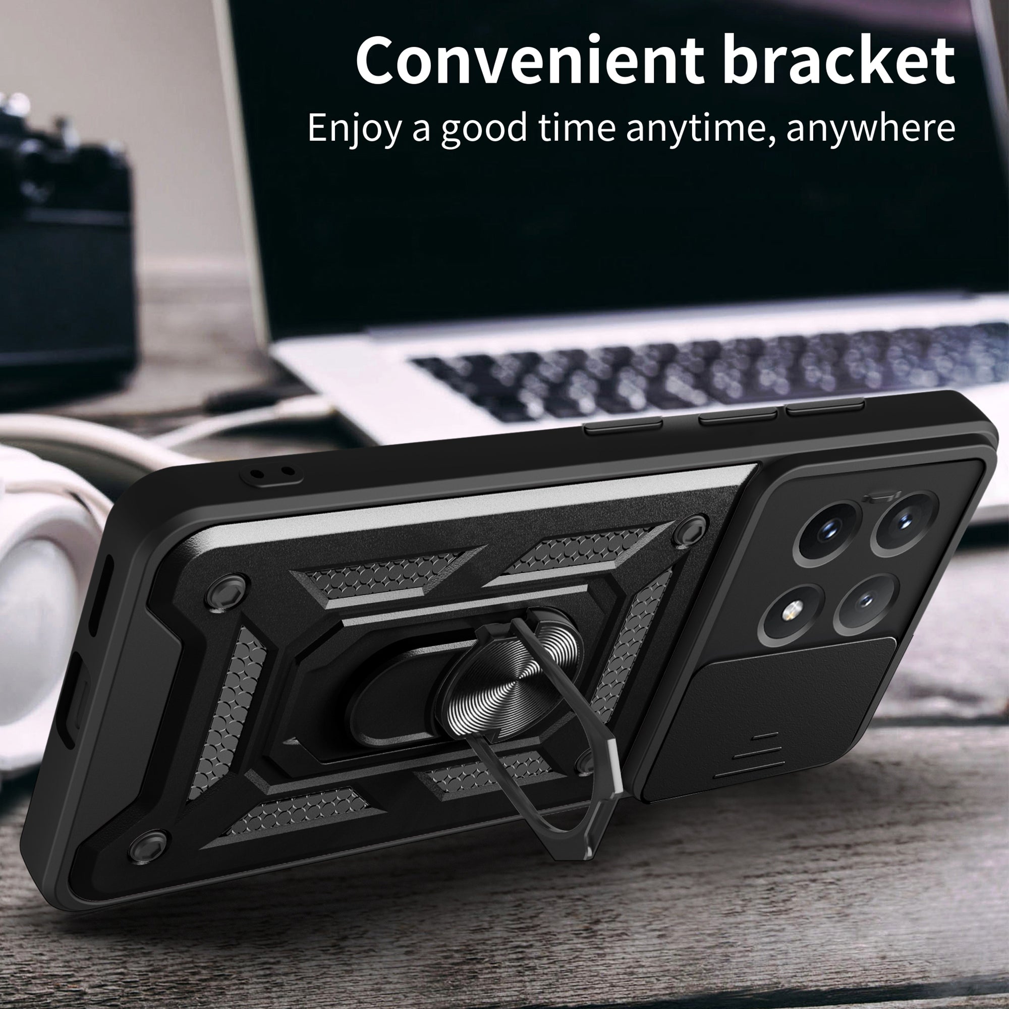 For Xiaomi Poco X6 Pro 5G / Redmi K70E 5G Case PC+TPU Anti-drop Phone Cover with Slide Lens Window