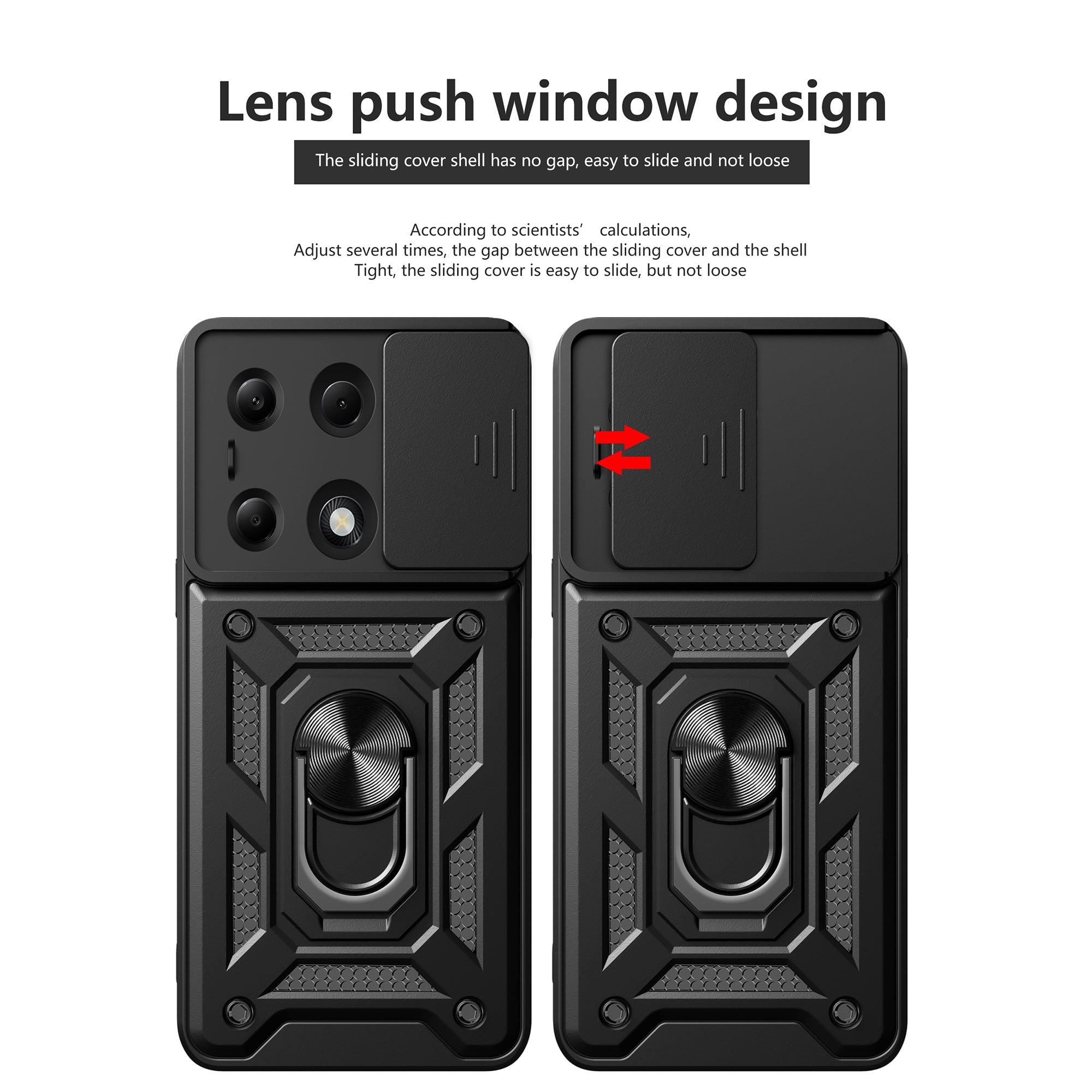 For Xiaomi Redmi Note 13 Pro 4G / Poco M6 Pro 4G Phone Case Slide Lens Guard Bump Proof PC+TPU Shell