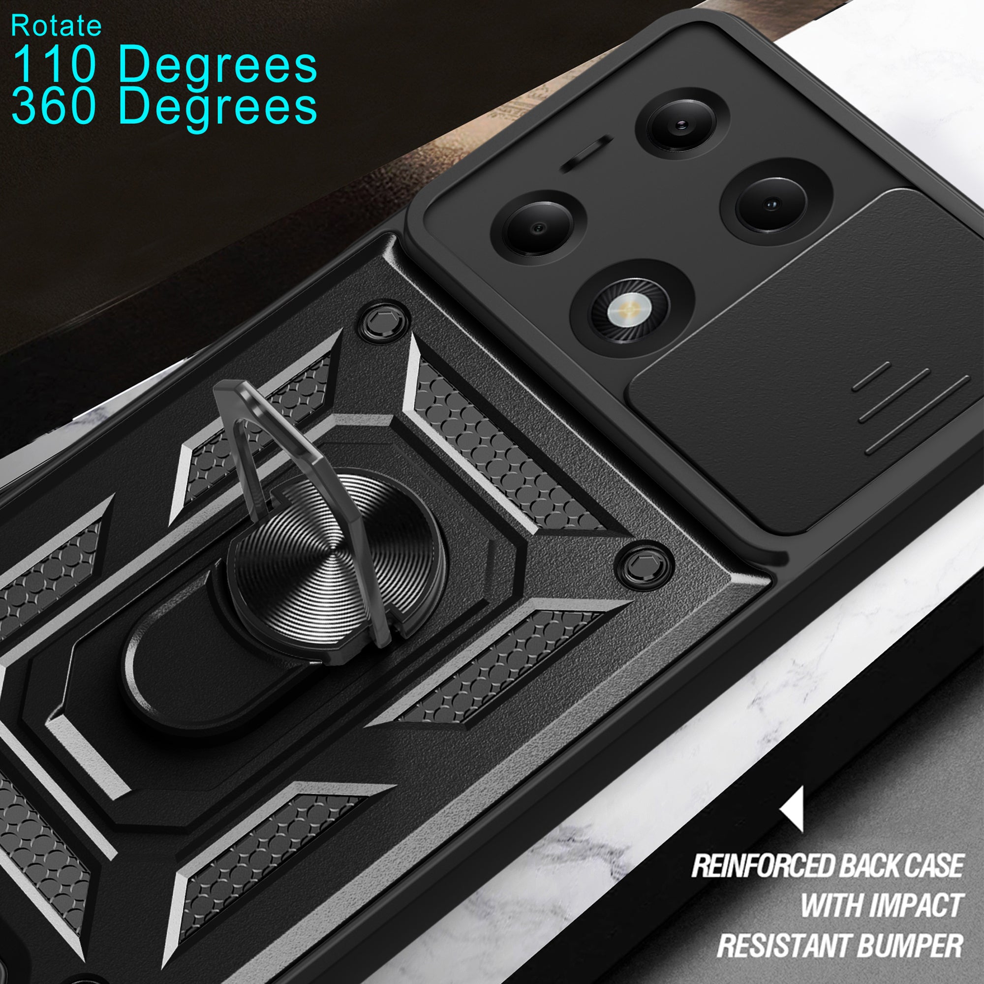For Xiaomi Redmi Note 13 Pro 4G / Poco M6 Pro 4G Phone Case Slide Lens Guard Bump Proof PC+TPU Shell