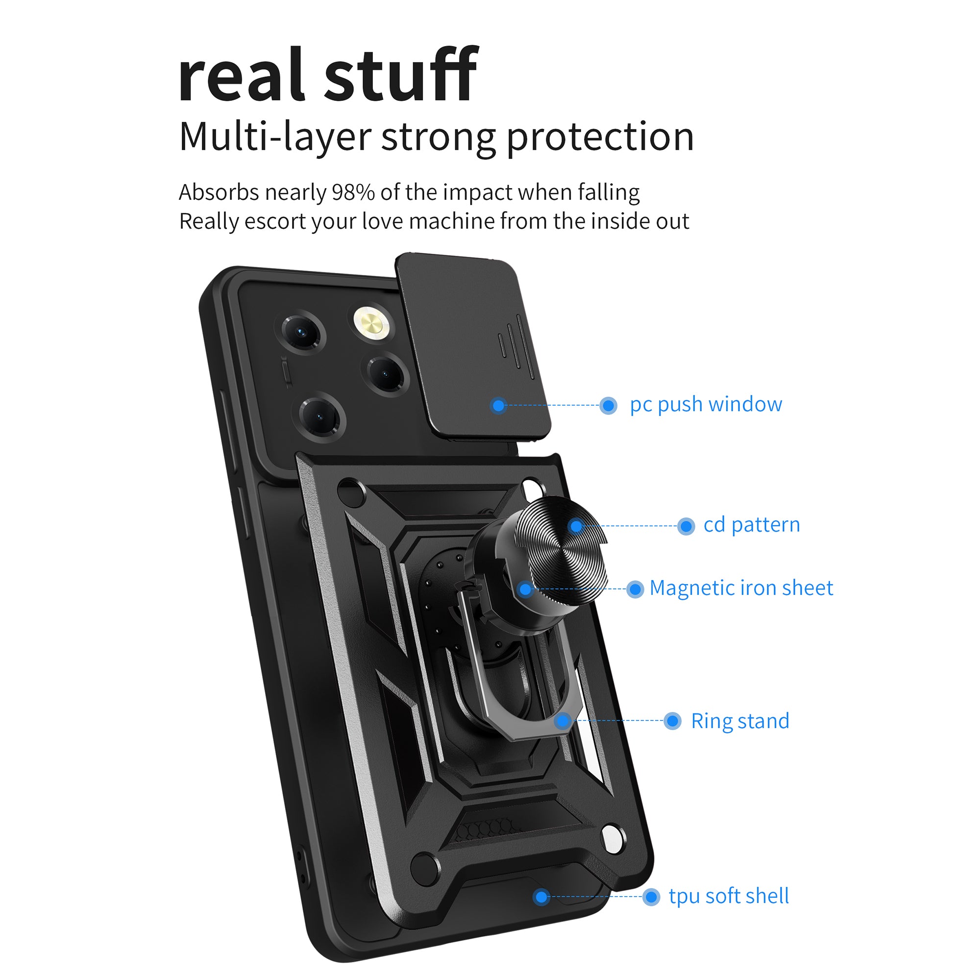 For Transsion Infinix Hot 40 / Hot 40 Pro Case Anti-fall PC+TPU Protective Shell with Slide Lens Cover