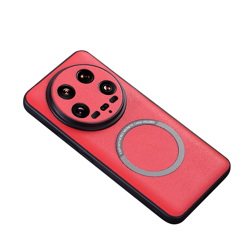 For Xiaomi 14 Ultra Magnetic Case PU Leather Coated TPU Cover Compatible with MagSafe