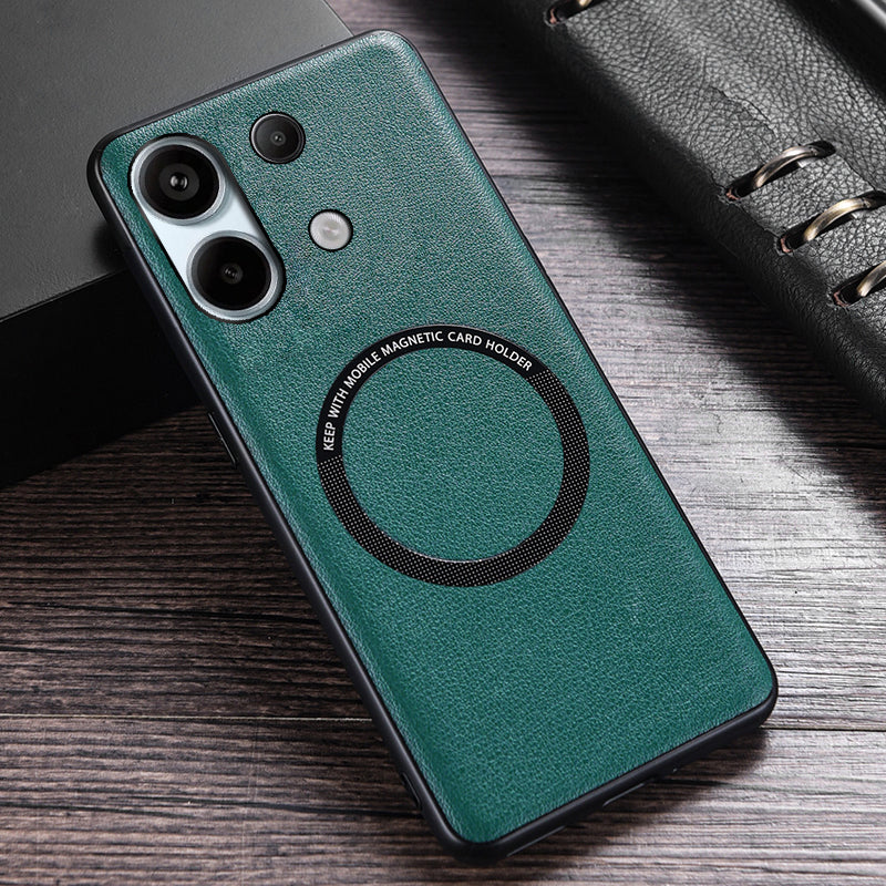For Xiaomi Redmi Note 13 4G Magnetic Case PU Leather Coated TPU Phone Cover