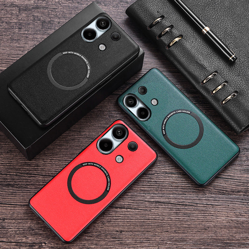 For Xiaomi Redmi Note 13 4G Magnetic Case PU Leather Coated TPU Phone Cover