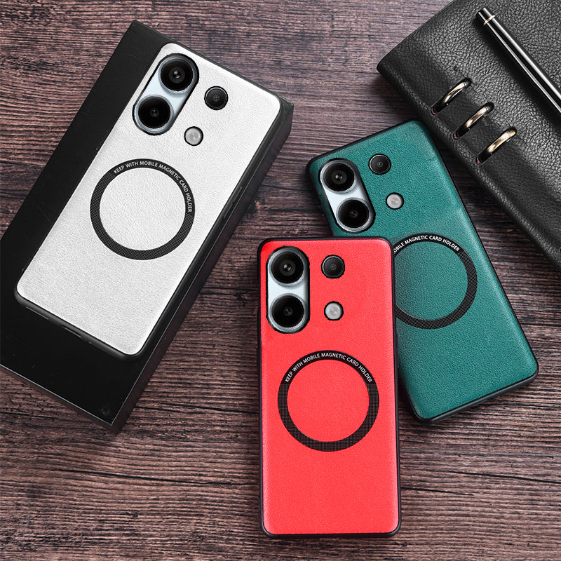 For Xiaomi Redmi Note 13 4G Magnetic Case PU Leather Coated TPU Phone Cover