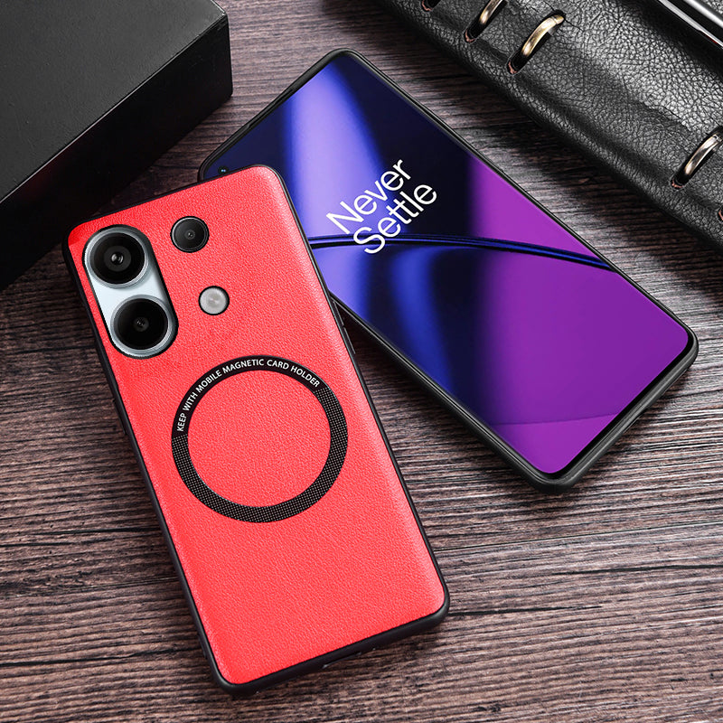 For Xiaomi Redmi Note 13 4G Magnetic Case PU Leather Coated TPU Phone Cover