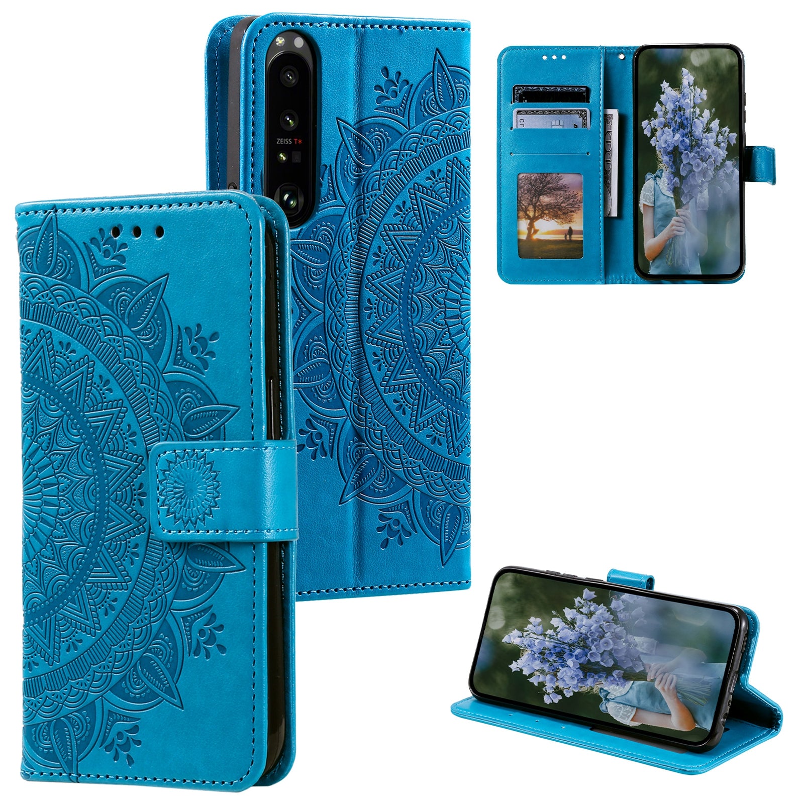 For Sony Xperia 1 VI Leather Case Mandala Flower Imprinted Folio Phone Cover