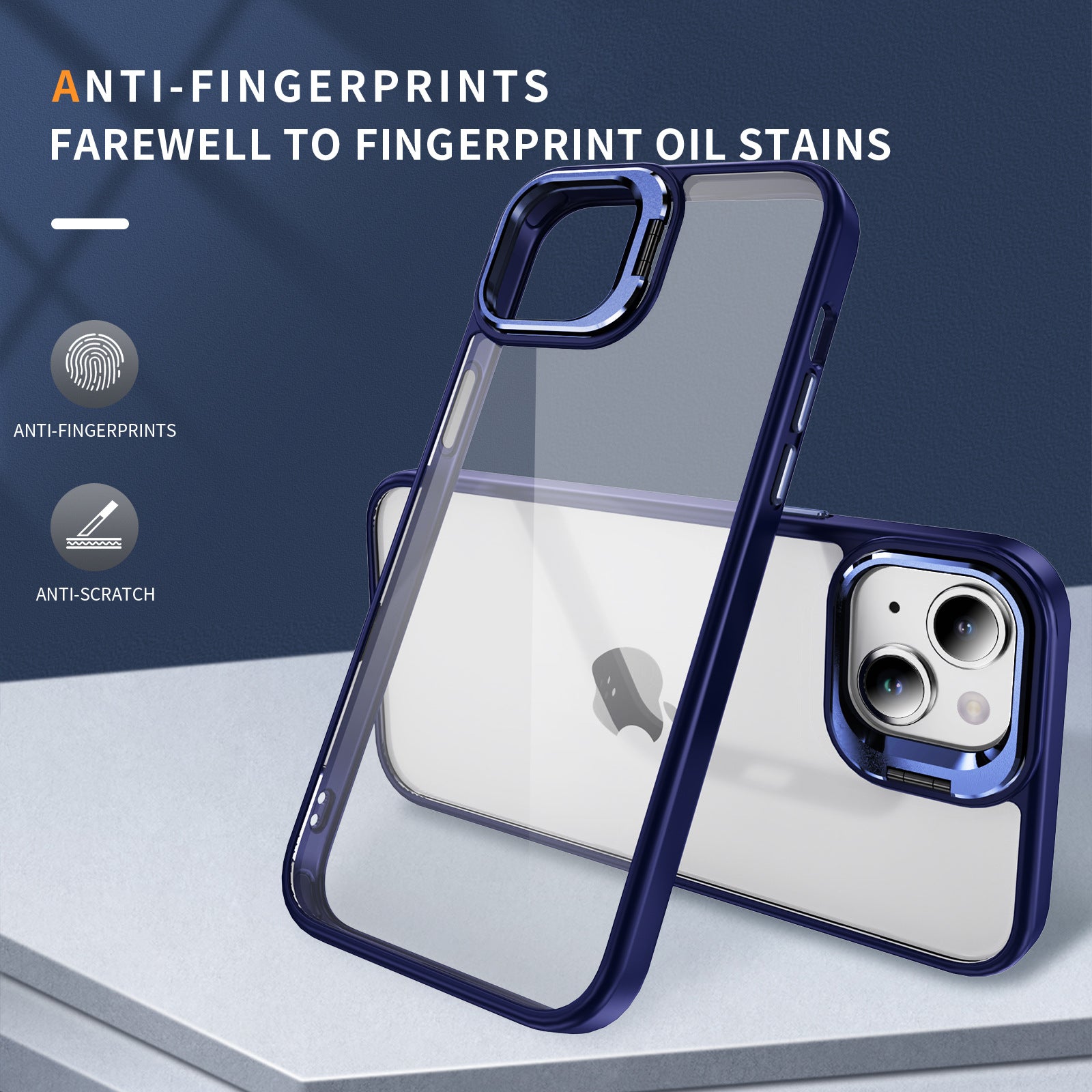 For iPhone 14 Plus Case with Metal Kickstand TPU+Acrylic Dropproof Phone Cover