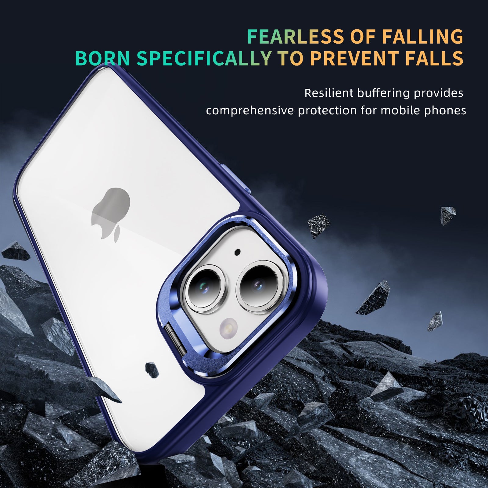 For iPhone 14 Plus Case with Metal Kickstand TPU+Acrylic Dropproof Phone Cover