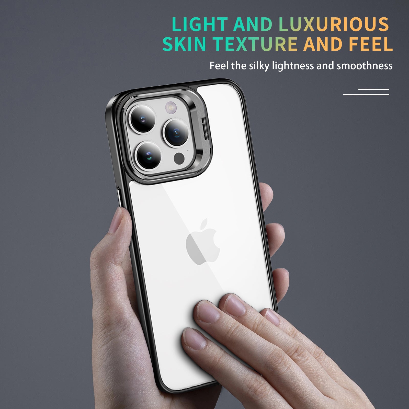 For iPhone 14 Pro Max Slim Case Lens Frame Kickstand TPU+Acrylic Phone Cover