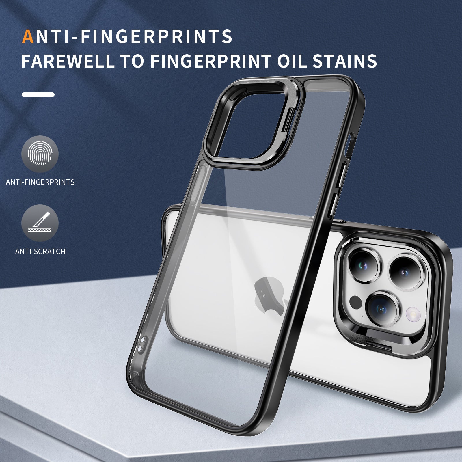 For iPhone 14 Pro Max Slim Case Lens Frame Kickstand TPU+Acrylic Phone Cover
